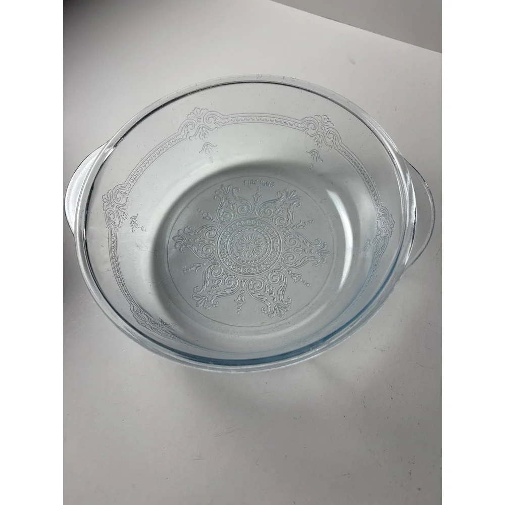 Fire King Philbe Sapphire Blue Glass Casserole Dish with Lid Embossed Filigree